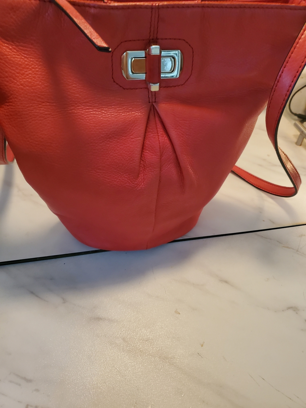 B.Makosky New Structured Red Leather Shoulder Bag with Metal Turn-Lock